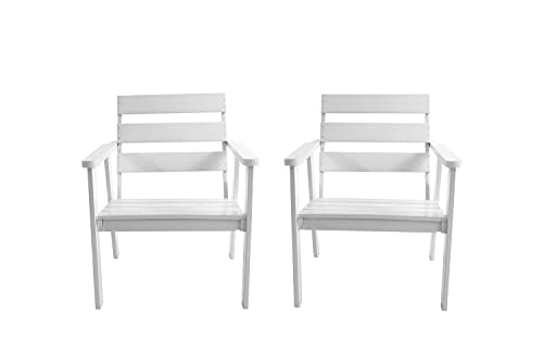 Wood Furniture Atlanta Outdoor Esszimmerstuhl mit Kissen, 2er Set (weiß + beige)