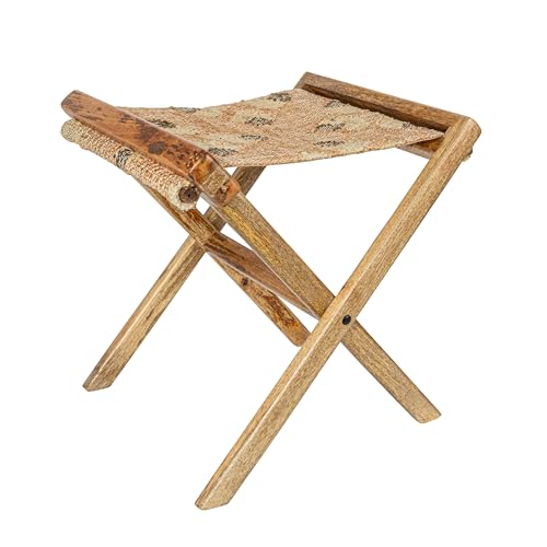 Creative Co-op Moderner Klapphocker aus Holz und Jute, Natur und Braun