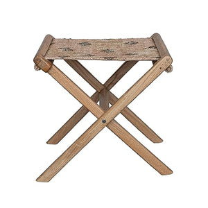 Creative Co-op Moderner Klapphocker aus Holz und Jute, Natur und Braun