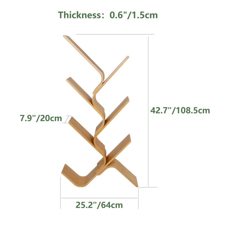 NA Modernes Bücherregal mit 6 Ebenen, Bambusbaum, kreatives gebogenes stehendes Bücherregal