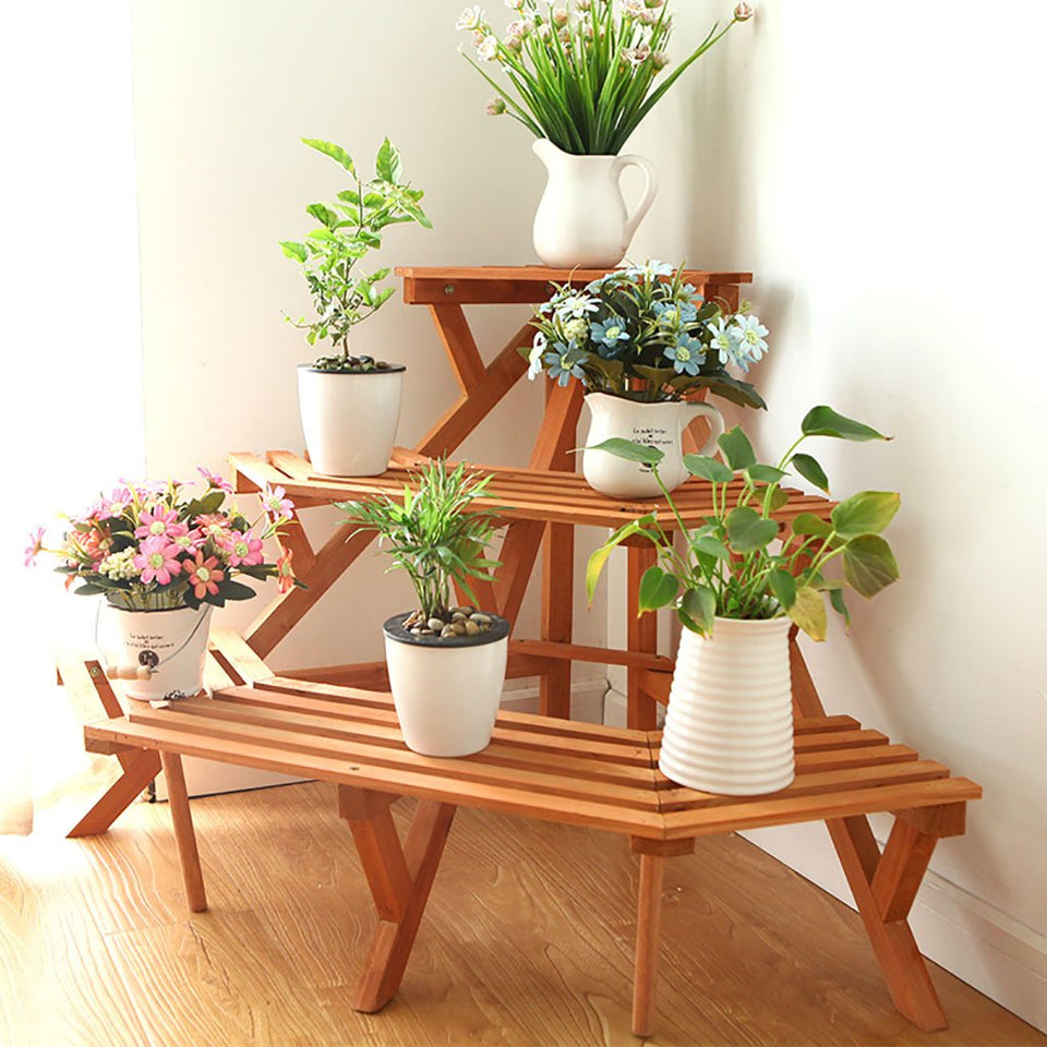 Blumenregalböden Dreieck-Blumentopf-Rahmen-Wohnzimmer-Balkon-feste Holz-Ecken-Blumen-Stand-Ecke des Boden-mehrstöckigen